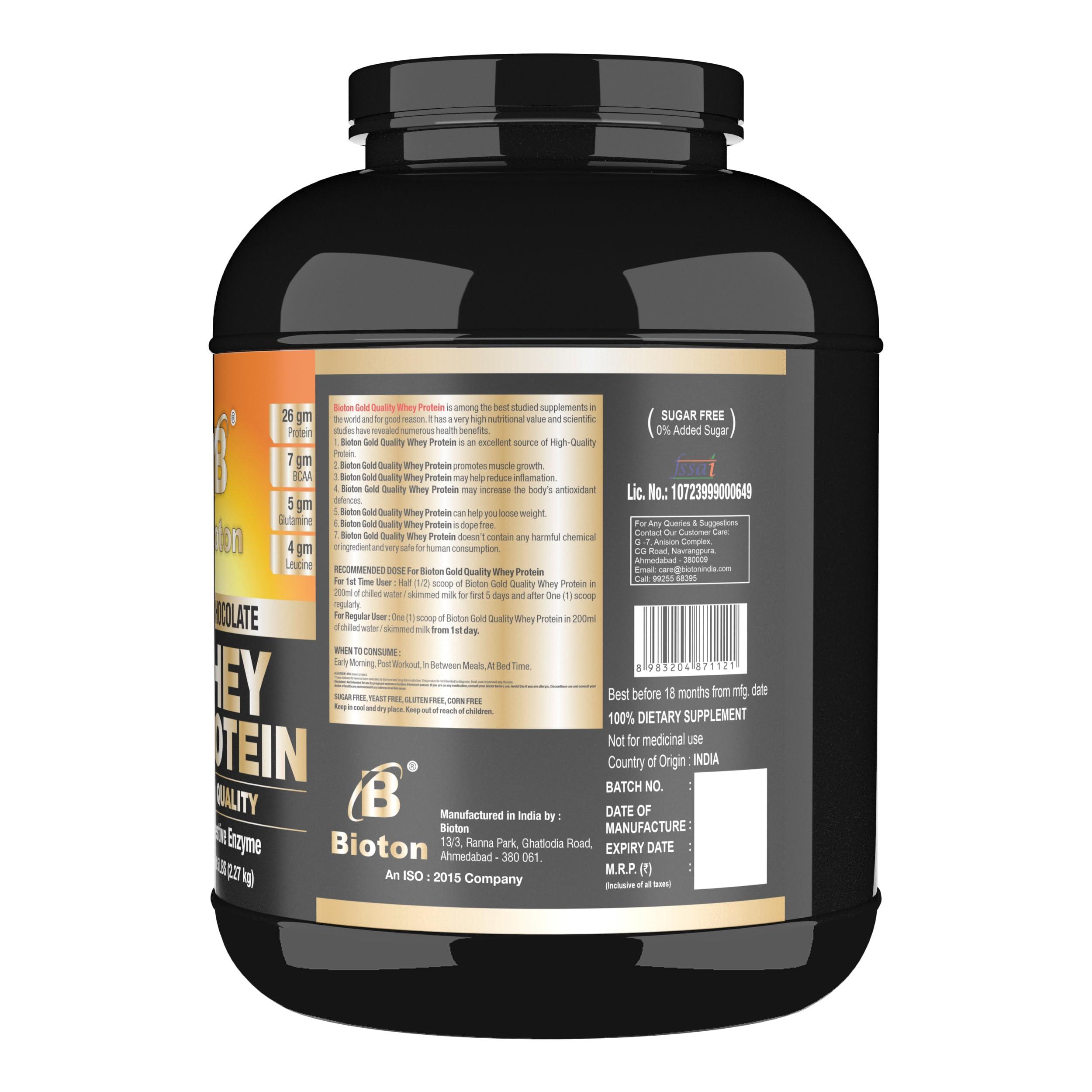 Bioton Bioton 100% Whey Protein I 5 LBS (2.27 Kg) | Rich Chocolate | Lab Tested, 26 Gm Protein Per Serving | For Daily Protein Intake, Muscle Growth & Recovery