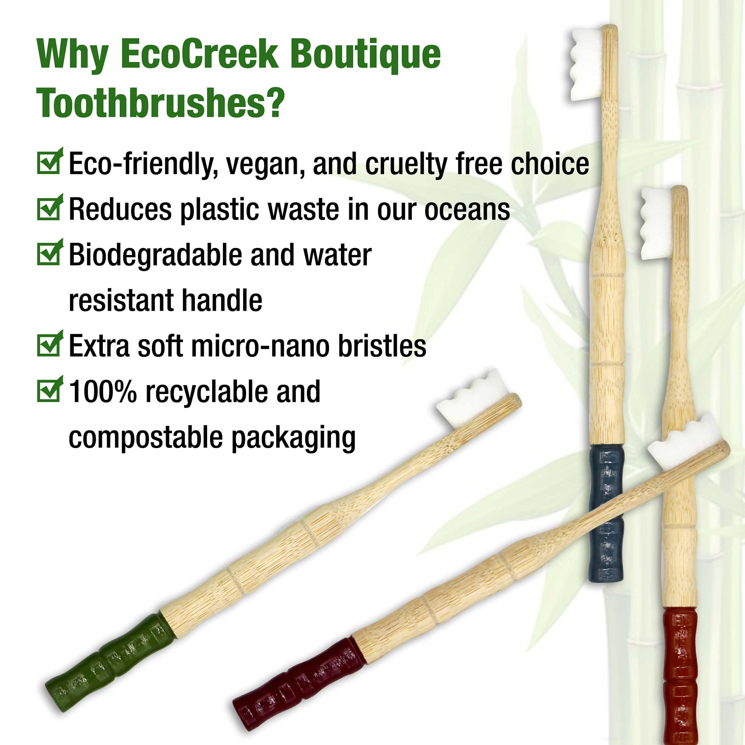 EcoCreek Boutique 1000 Bristle Toothbrush - Soft Bristle Toothbrush for Adults w/Silk Toothbrush Bristles - Biodegradable Bamboo Tooth Brushes for Women - Extra Soft Toothbrush w/10000 Bristles - 4 Toothbrushes Soft