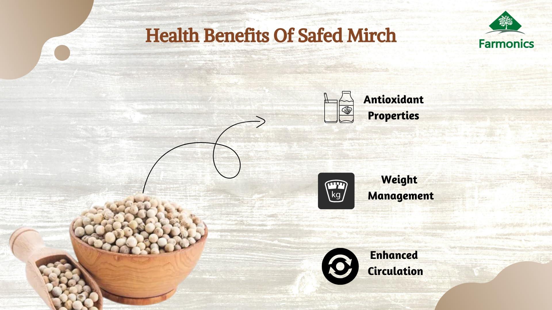 Farmonics Farmonics White Pepper, 50g | Dakhni Mirch | Safed Mirch | Sabut Safed Mirch