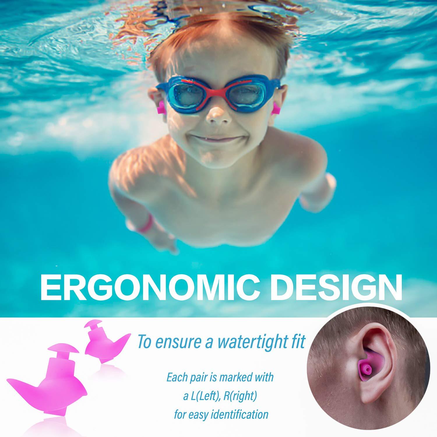 Jionchery Jionchery Swimming Ear Plugs, 4 Pairs Waterproof Reusable Silicone Earplugs for Adults Kids, Blue Pink