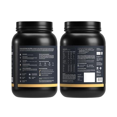 Nutrabay Nutrabay Gold Mega Mass Gainer Powder - 1kg, Vanilla Ice Cream | 100% Veg | 40.8g Protein, 123g Carbs, 711 Calories | Muscle Building & Weight Gainer Supplement for Men & Women