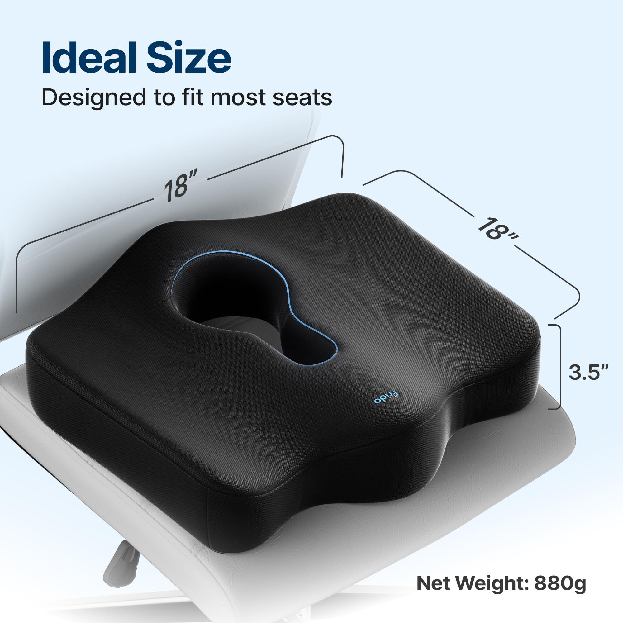 Frido Frido Piles Seat Cushion for Pain Relief from Hemorrhoids & Fistula, Non-Slip Contour Cushion with Innovative Keyhole Design & Additional Thigh Support, Suitable for Office Chair, Car Seat, Wheelchair