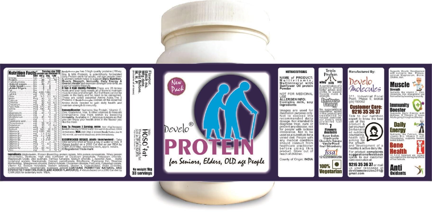 DEVELO Develo Protein Powder for Seniors, Elderly & Old Age People, Men & Women - 1kg Mixed Fruit