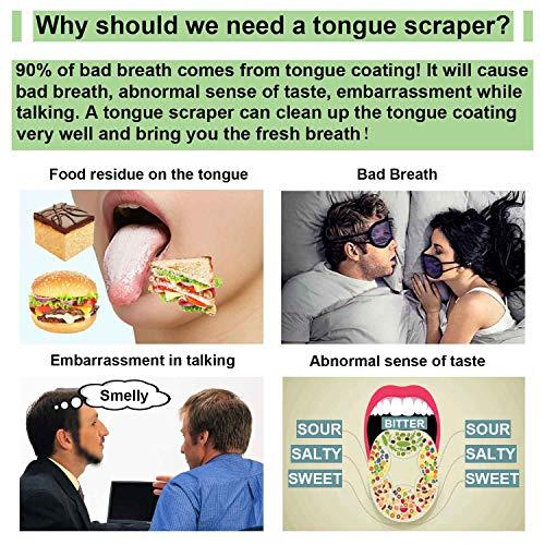 Moosec Tongue Scraper Cleaner for Reducing Bad Breath, Stainless Steel Tounge Cleaner with 2 Replaceable Tongue Brush