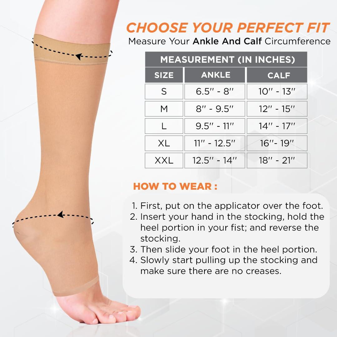 Vissco Vissco Medical Compression Stockings - Class 2 (Knee Length), Stocking to Improve Blood Circulation, Varicose Vein, Swollen, Aching Legs, Pain Relief & Edema - XL (Beige) - 1 Pair
