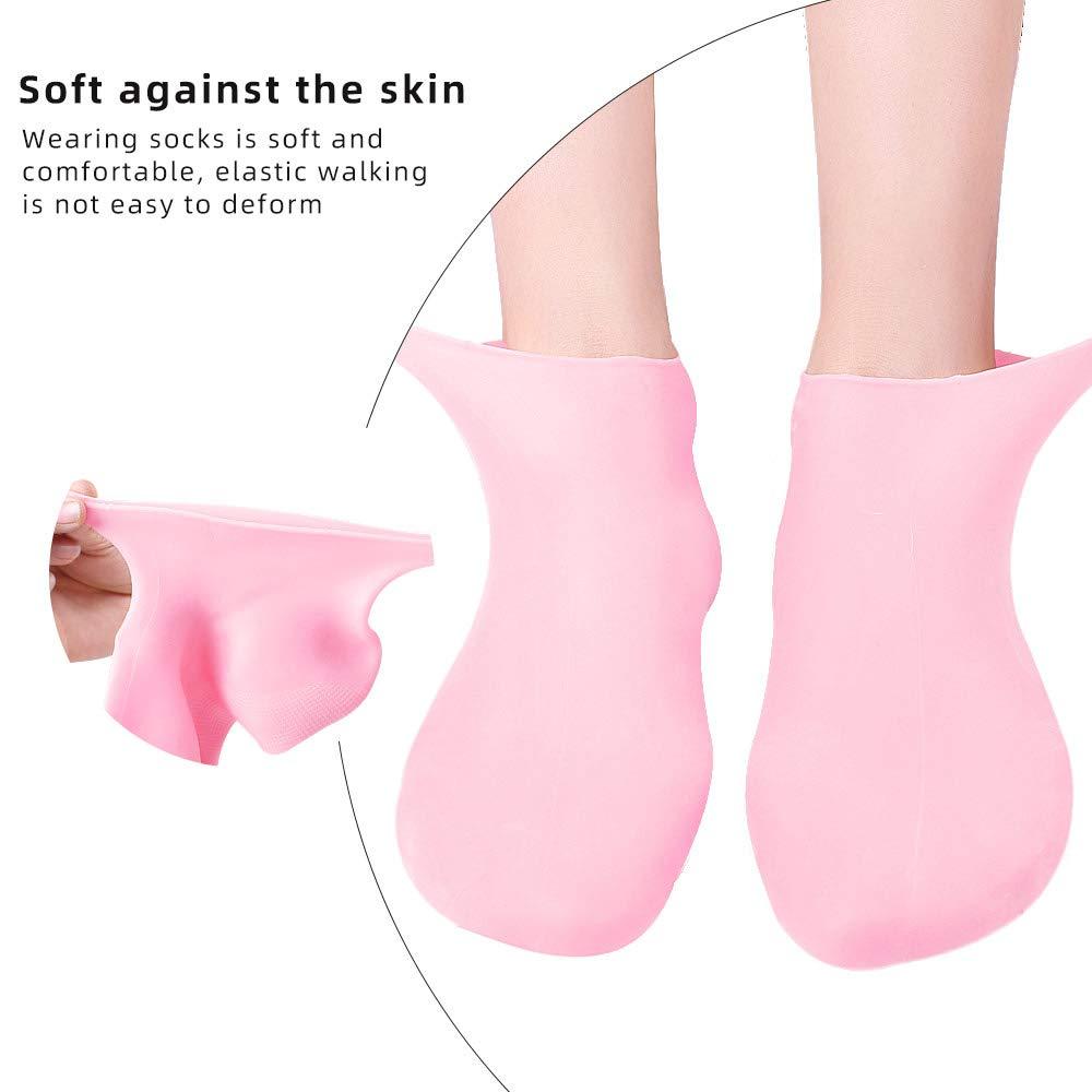 N+A Moisturizing Gloves&Socks, Silicone Gel Gloves for Dry Skin, Cracked Hands and Foot, Full Finger Waterproof Gloves for Hands Foot Care SPA (Pink, Socks)