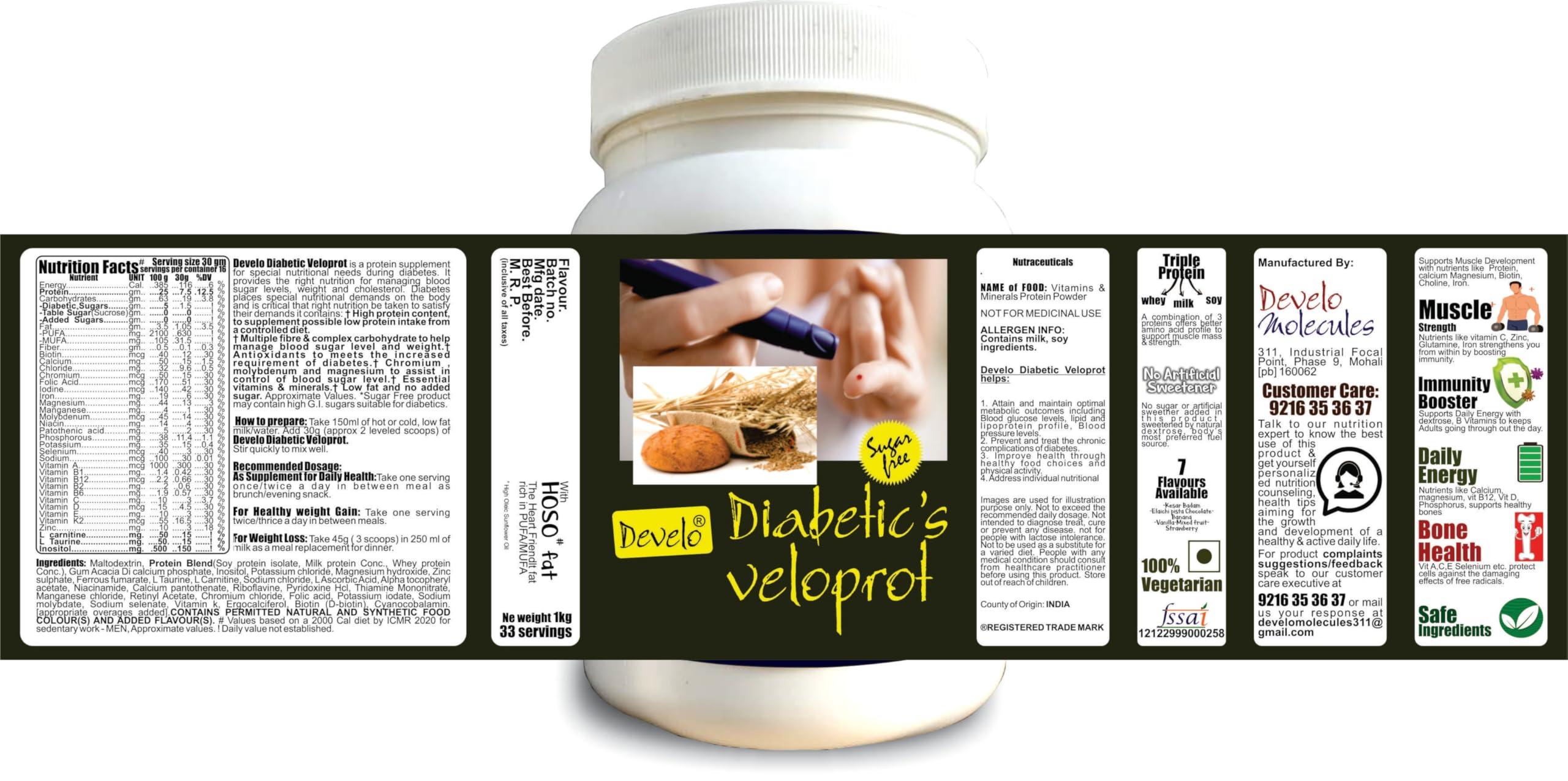 DEVELO Develo Diabetic Protein Powder Sugar Free Nutrition for diabetes Care - 2kg (Pack of 2) Banana