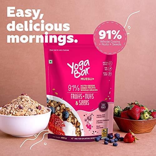 Yogabar Yogabar Muesli Fruit and Nuts - Wholegrain Breakfast Cereals with Oats and Dry Fruits, High in Omega 3, Gluten Free Vegan Granola with Chia and Flax Seeds (400g - Pack of 2)