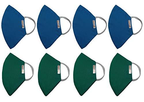 Somugi Somugi triple layer (Sky Blue +Green) cotton Anti pollution Face mask Pack of- (4 + 4) pcs (Reusable, washable, skin friendly) Adult size