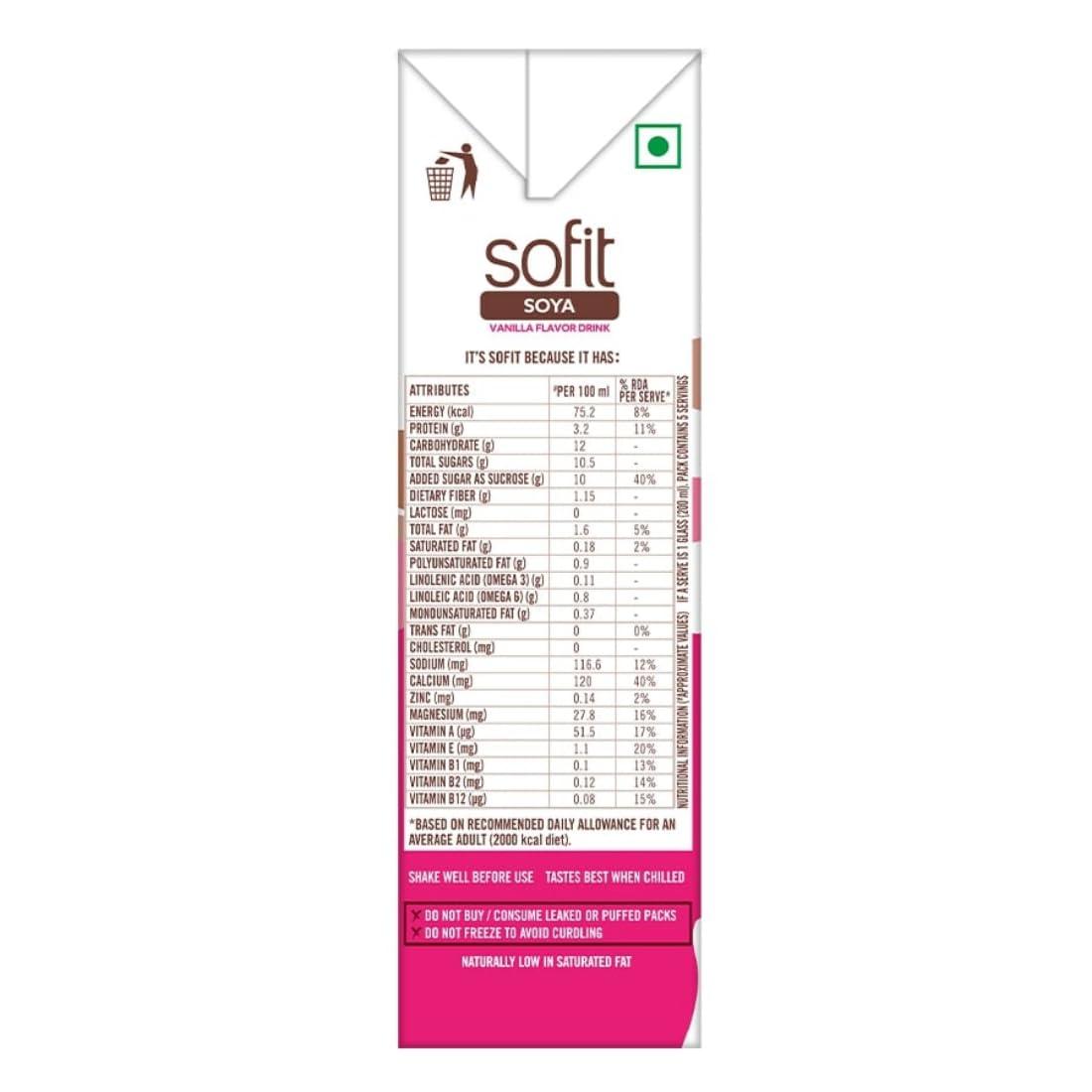 SOFIT Sofit Soya Drink Vanilla, 1000ml| Vegan Drink |Enriched with plant protein, dietary fibers, vitamins and calcium | Lactose Free | Gluten Free | Preservatives Free (Pack of 2)