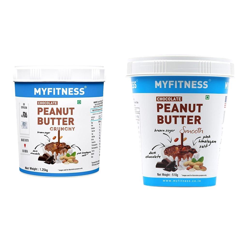 MYFITNESS MYFITNESS Chocolate Peanut Butter Crunchy 1250g & MYFITNESS Chocolate Peanut Butter Smooth 510g | 26g Protein
