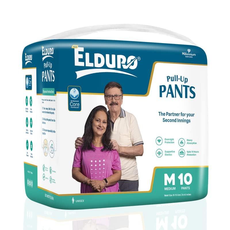 ELDURO ELDURO Adult Diaper Medium Size | 61-115 cm (24\" - 45\") | Pant Style, Adult Diapers, Adult Diaper Pants, Adult Diapers M Size, Unisex, Leakproof, 14hr Overnight Protection - Pack of 1 (10 counts)