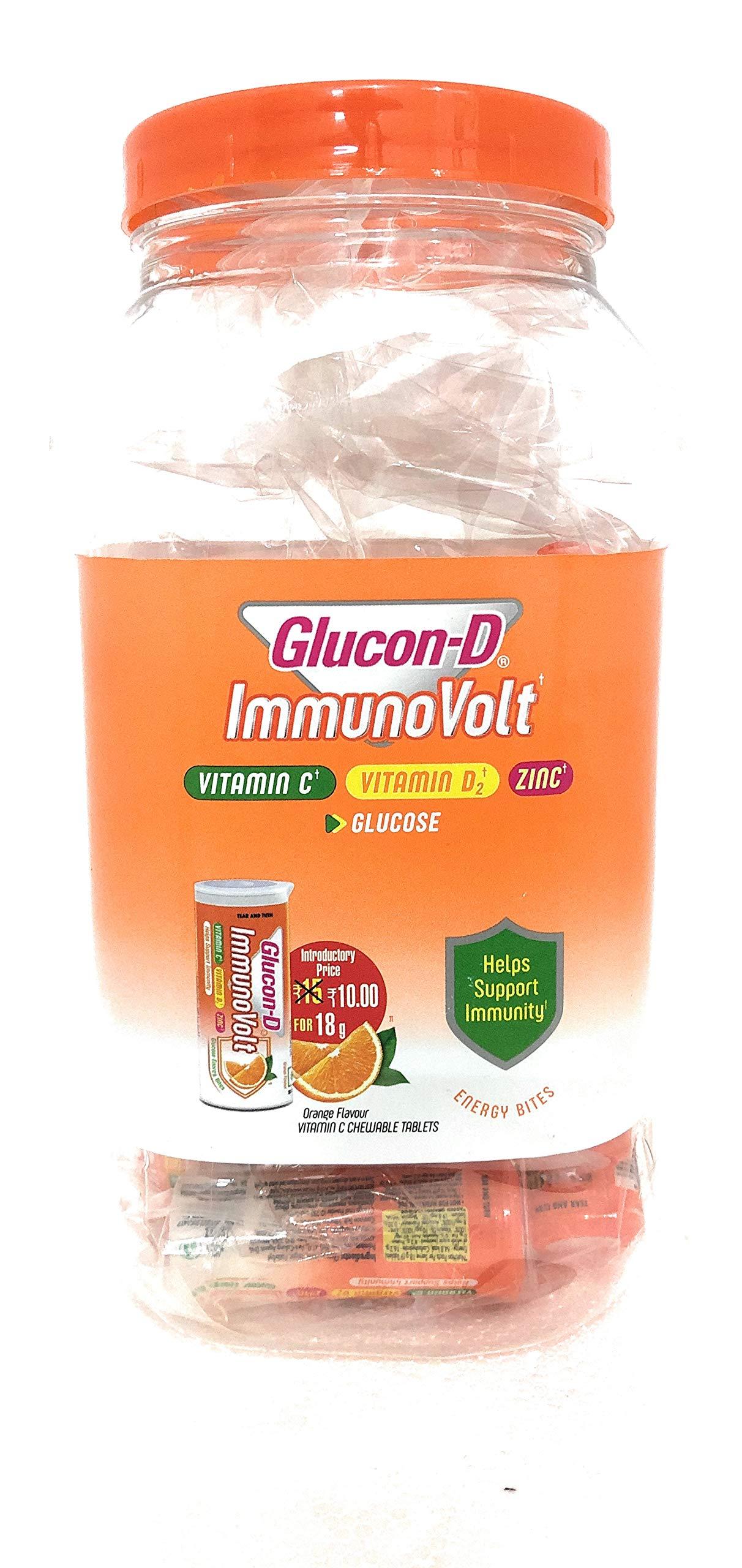 Glucon-D Glucon-D Immunovolt Energy Bite Tube (9 Chewable Tablets) 18gm (Orange - Pack of 20 Tubes)
