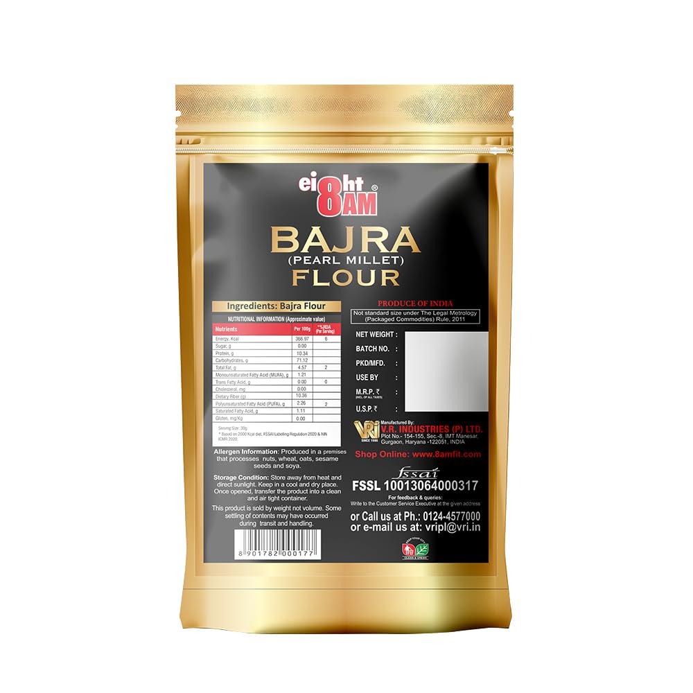 8AM 8AM Bajra Flour (Pearl Millet), Gluten Free, Rich Source of Protein and Calcium, Healthy and Nutritious Millets, 980 GM