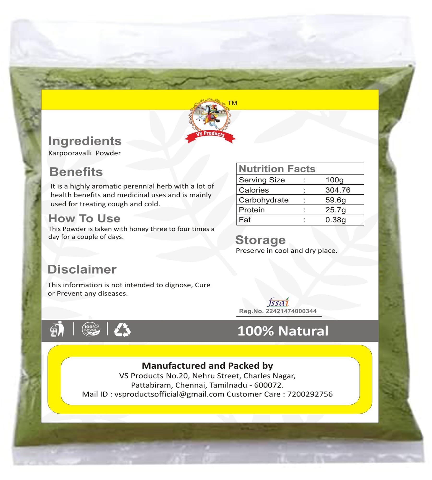 VS Products VS Products Karpooravalli Powder, 100g, Coleus Amboinicus, Omavalli Leaves, Indian Borage, Patta Ajwain, Vamu Aaku, Panikoorka Leaves Powder, (pack of 1 x 100g)