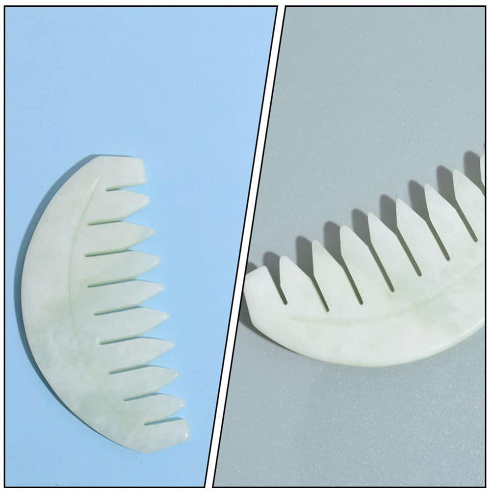 wowobjects Wowobjects Jade Massage Comb Jade Hair Comb Jade Guasha Scalp Massager Head Therapy Massage Comb Scalp Massager for Scalp Care Acupoint Treatment White