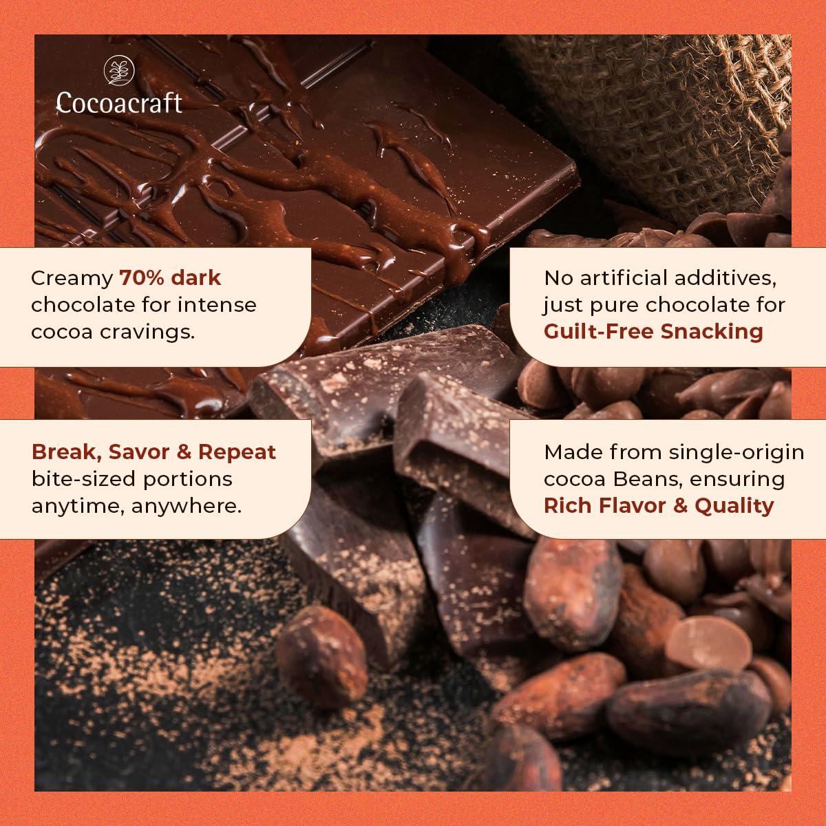 COCOACRAFT Cocoacraft 70% Bittersweet Chocolate Bar (80g) Dark Chocolate Bar| 100% Natural| Handmade Artisanal Couverture from Kerala| Ideal for Snacking and Gifting