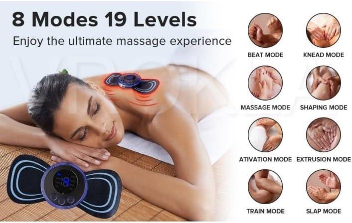 REBONICX REBONICX Full Body Mini Butterfly Tens Massager With 8 Modes, 19 Levels Electric Rechargeable Portable EMS Patch For Shoulder, Neck, Arms, Legs, Neck, Men/Women