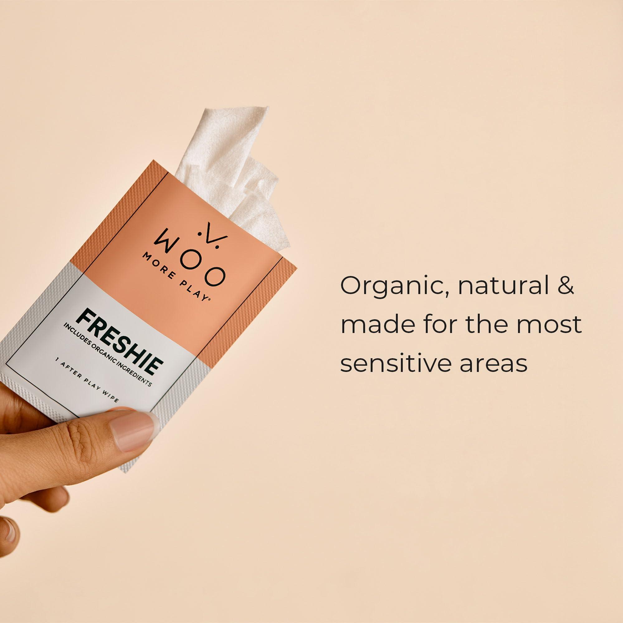 Woo More Play Woo More Play: Freshies - 10ct - All-Natural Towelettes - Refreshing Aroma - Vitamins, Antioxidants, and Antibacterial - Promotes Healthy Skin - Reduce Risk of Inflammation/UTIs