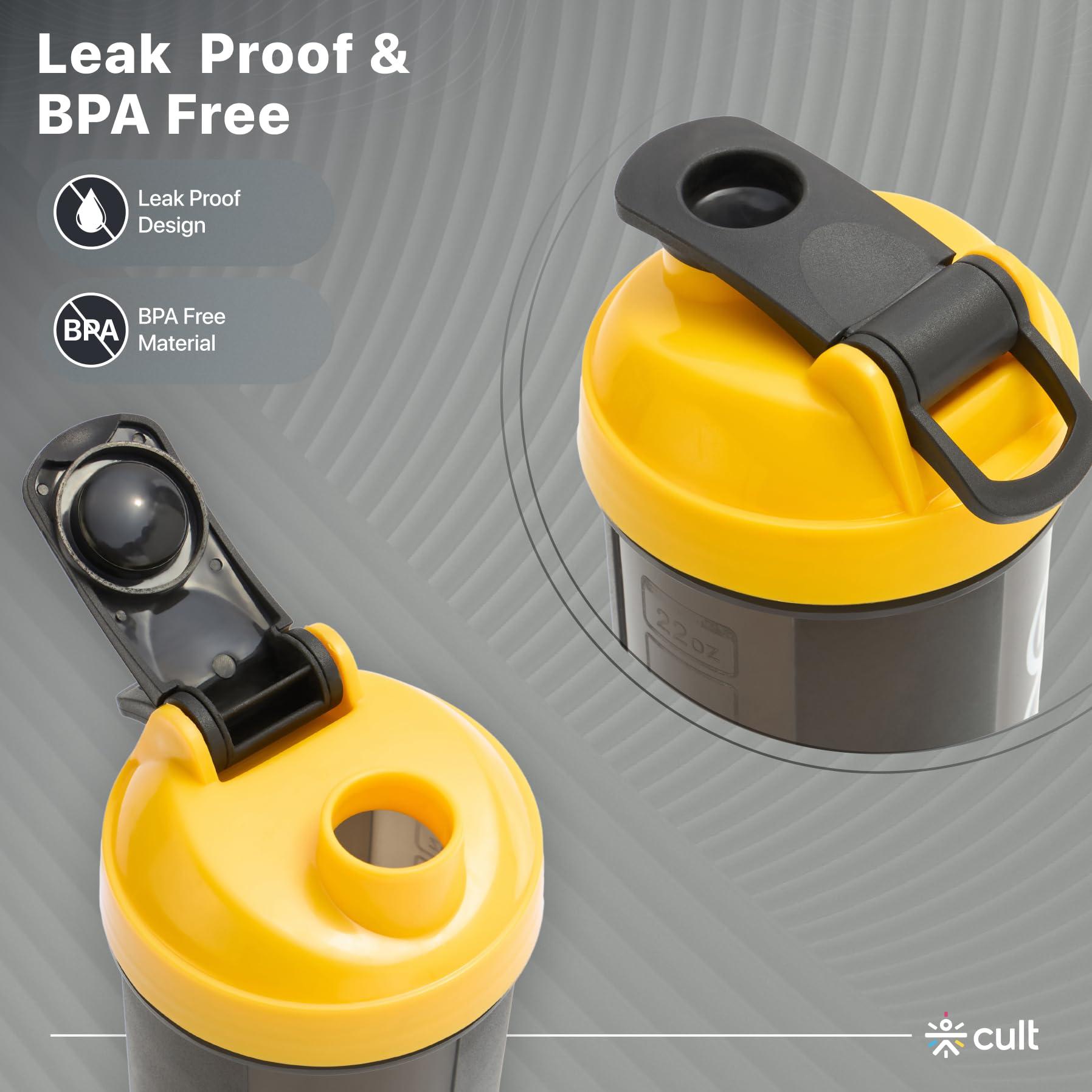 CULT CULT Gym Shaker Bottle | 700ml Shaker Bottle For Protein Shake | Leakproof | Protein Shaker Sipper Bottle | Ideal For Protein, Pre Workout And Gym | Shaker Bottle for Men & Women | Black Yellow