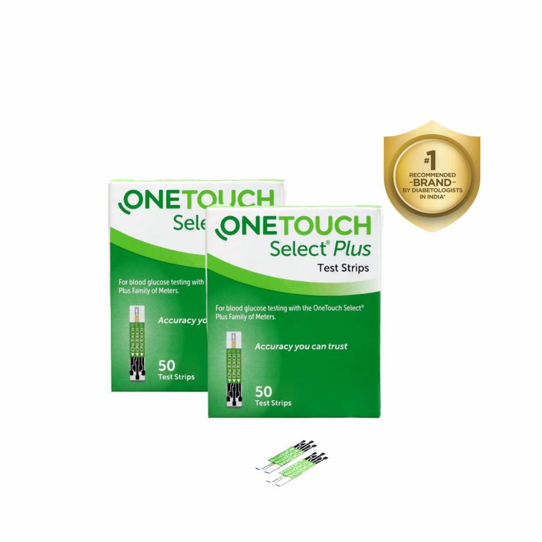 OneTouch OneTouch Select Plus Test Strips | 2 Packs of 50 Strips each (total 100 Strips) | Blood Sugar Test Machine Testing Strips | Global Iconic Brand | For use with OneTouch Select Plus Simple Glucometer