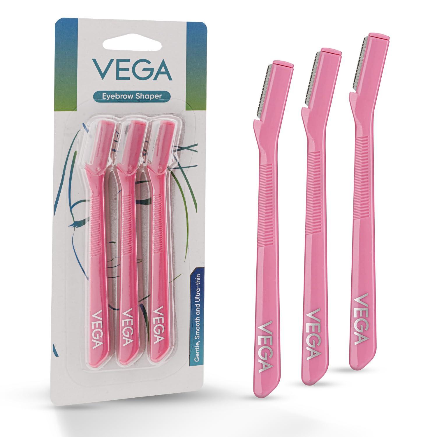 VEGA Vega Eyebrow Shaper for Women - Pack of 3 Reusable Face Razor, Painless Facial Hair Removal, Razor for Face, Eyebrows, Upper Lips, Chin, Side Locks, Forehead, (ESS-01)