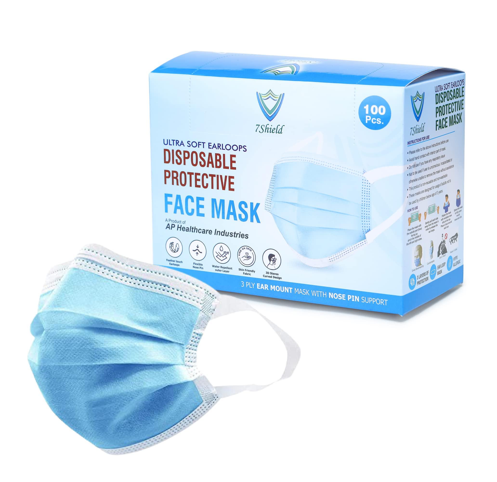7Shield 7Shield Disposable Surgical 3Ply Unisex mask With Soft fabric ear loop for extra comfort Blue Surgical mask With Inbuilt Plastic Nose pin and CE and ISO Certified mask (Blue-200 pc)