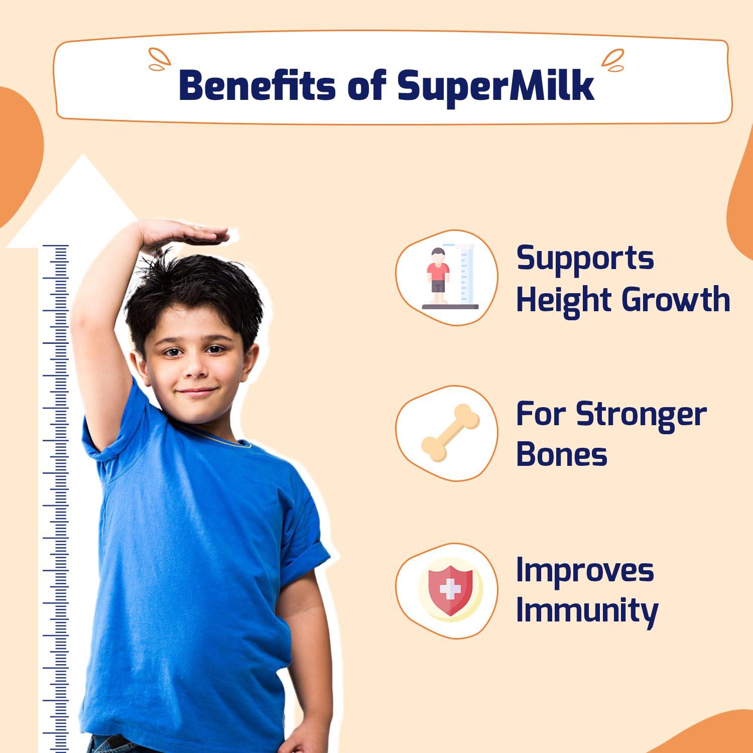 Gritzo Gritzo SuperMilk Height+ (7-12y Boys), 10g Protein Powder (Double Chocolate, 1kg) | Zero Refined Sugar, 21 Vitamins & Minerals