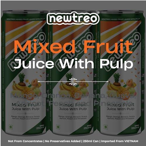 Newtreo Newtreo Mixed Fruit Juice With Pulp | Imported from Vietnam | Mango, Orange, Banana, Guava, Apricot, Peach & Pineapple Juice | 12 x 250ml cans | No Concentrates or preservatives added