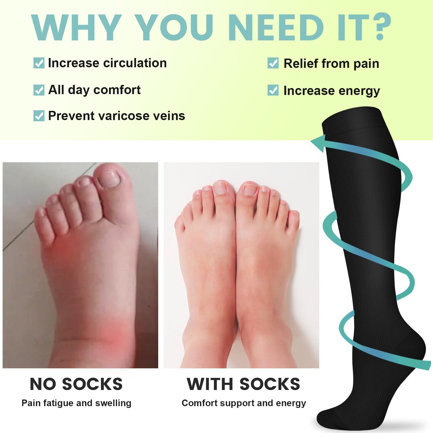 Iseasoo Compression Socks For Men & Women Circulation-Best For Medical Running Hiking Cycling 15-20 mmHg(S/M)