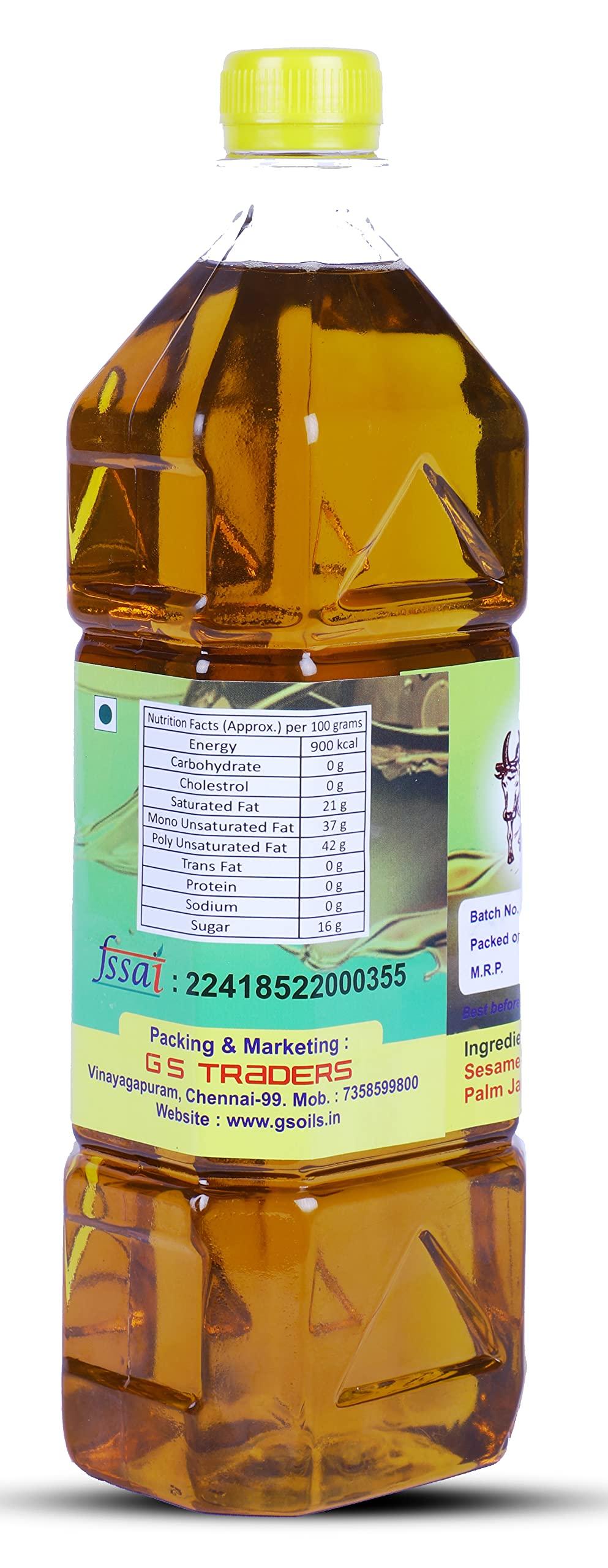 GS OILS GS OILS Cold Pressed Til Oil/Wood Pressed Gingelly Oil/Mara Chekku Nalla Ennai/Cold Pressed Sesame Oil for Kids - 2000 ml (2 Litres)