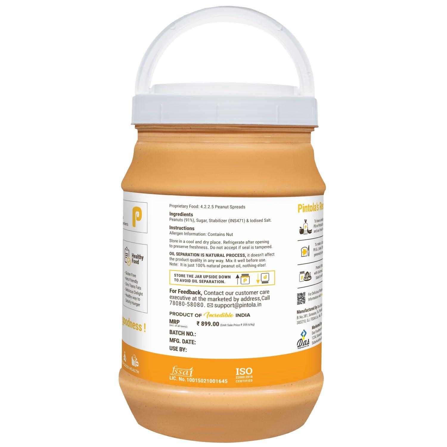 Pintola PINTOLA Original Classic Peanut Butter Crunchy 2.5kg - with High Protein 26g & 7.2g Fiber, Premium Roasted Nuts, Gluten Free, Zero Trans Fat, with MUFA Good Fats, Vit E & B3, Dairy Free