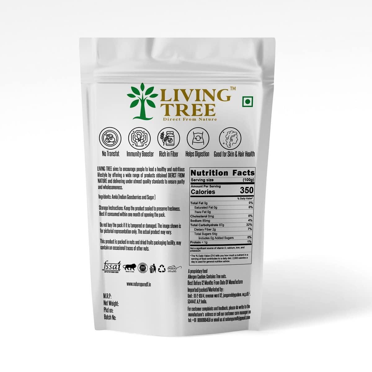 Living Tree Living Tree Sweet Amla Candy Indian Goosberries 250 gram For hair Growth, Digestion, Help to Control Blood Pressure | Sun Dried No Added Color, No Preservatives