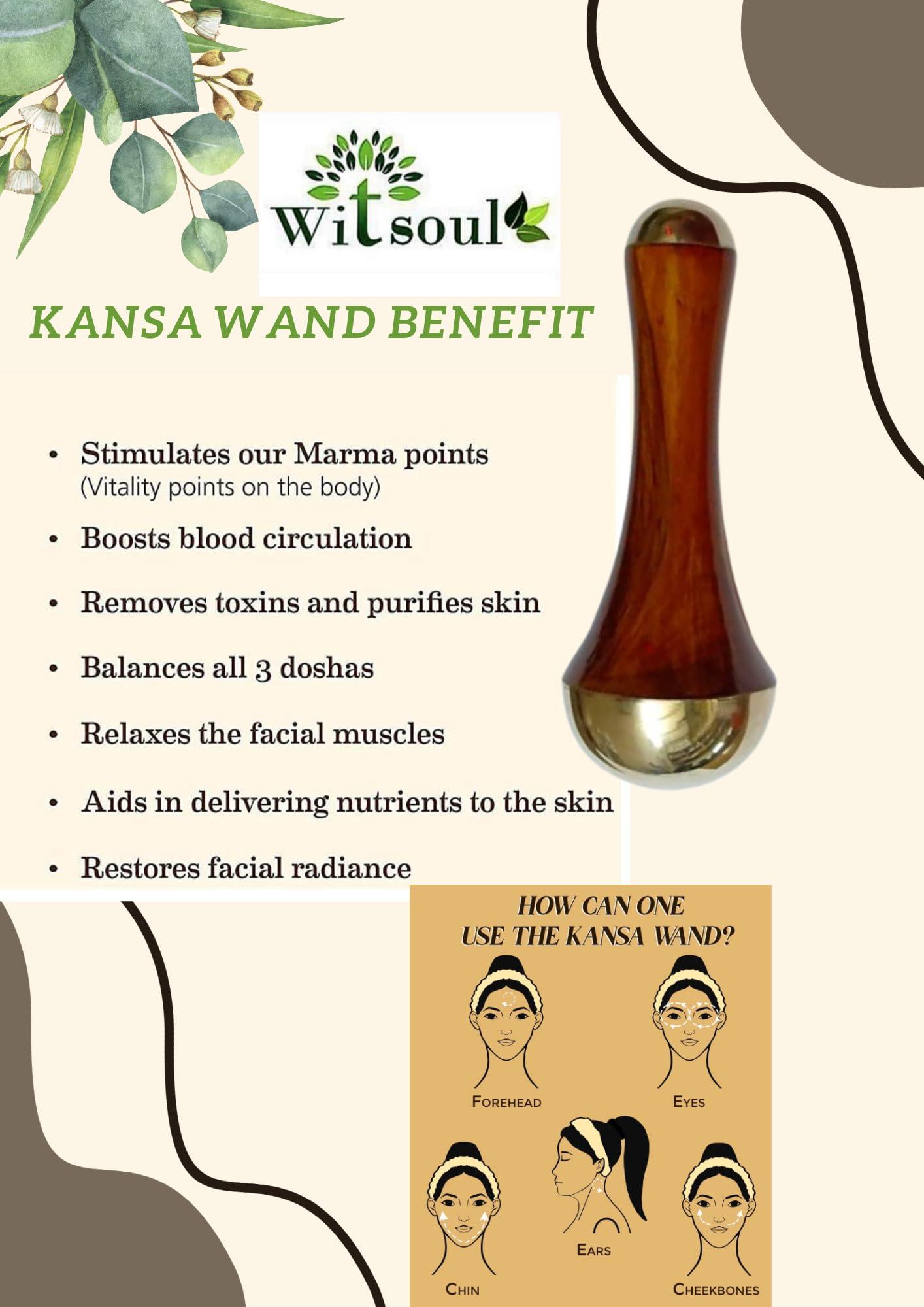 WITSOUL WITSOUL kansa Wand face and Foot Massager/Unique Design - 2 in 1 Massager/Two Different Sizes of Kansa Cups with Teak Wood Handle