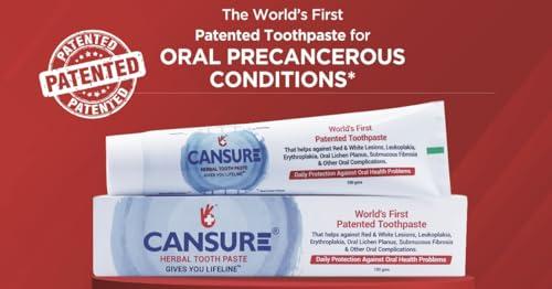 Cansure Cansure Toothpaste (Pack of 3) The World\'s First Patented Toothpaste for Oral Pre-cancerous Conditions*| Pre-malignant Red and White Lesions | Contains Nano Partical-based Patented Molecules with a better absorption rate | Nothing worked yet? Try Ca