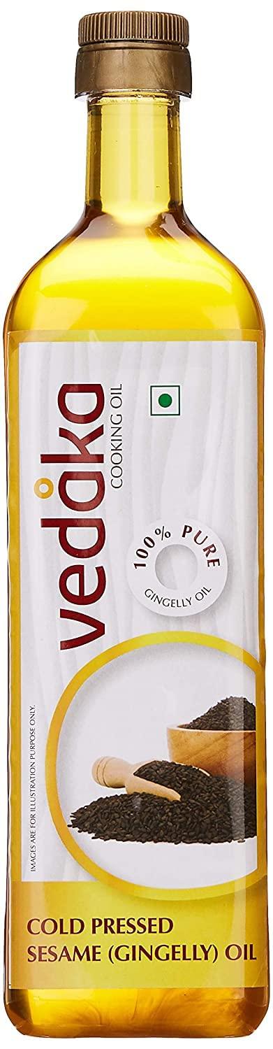 Vedaka Amazon Brand - Vedaka Cold Pressed Groundnut (Peanut) Oil, 5L- (Ghani) & Amazon Brand - Vedaka Sesame (Gingelly) Oil Bottle, 1 L (Cheku/Ghani)