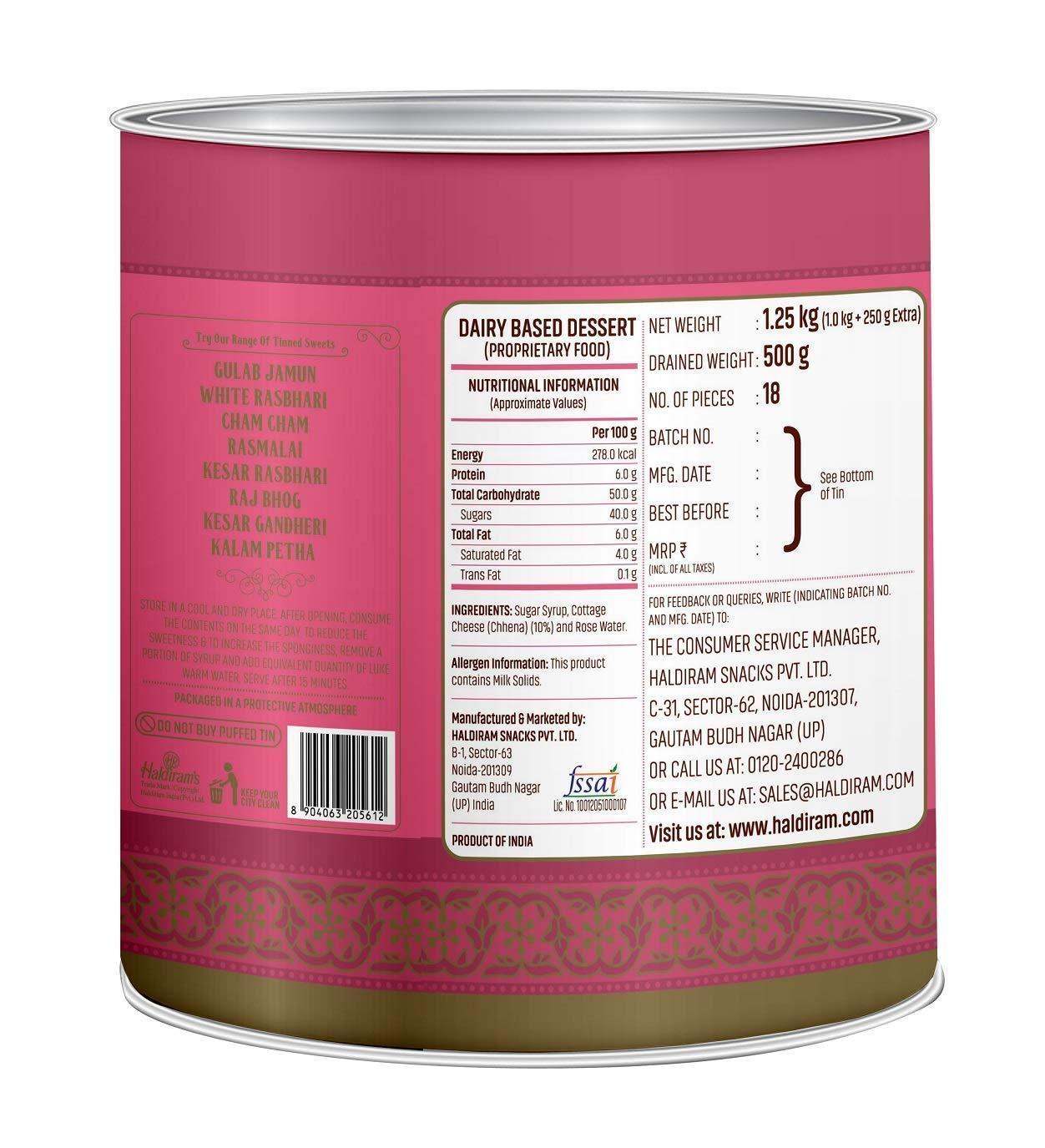 Haldiram’s Haldirams Rasgulla Sweets 1kg | Rasgulla Tin Box | Open & Eat - Indian Sweets | Delicious Indian Mithai