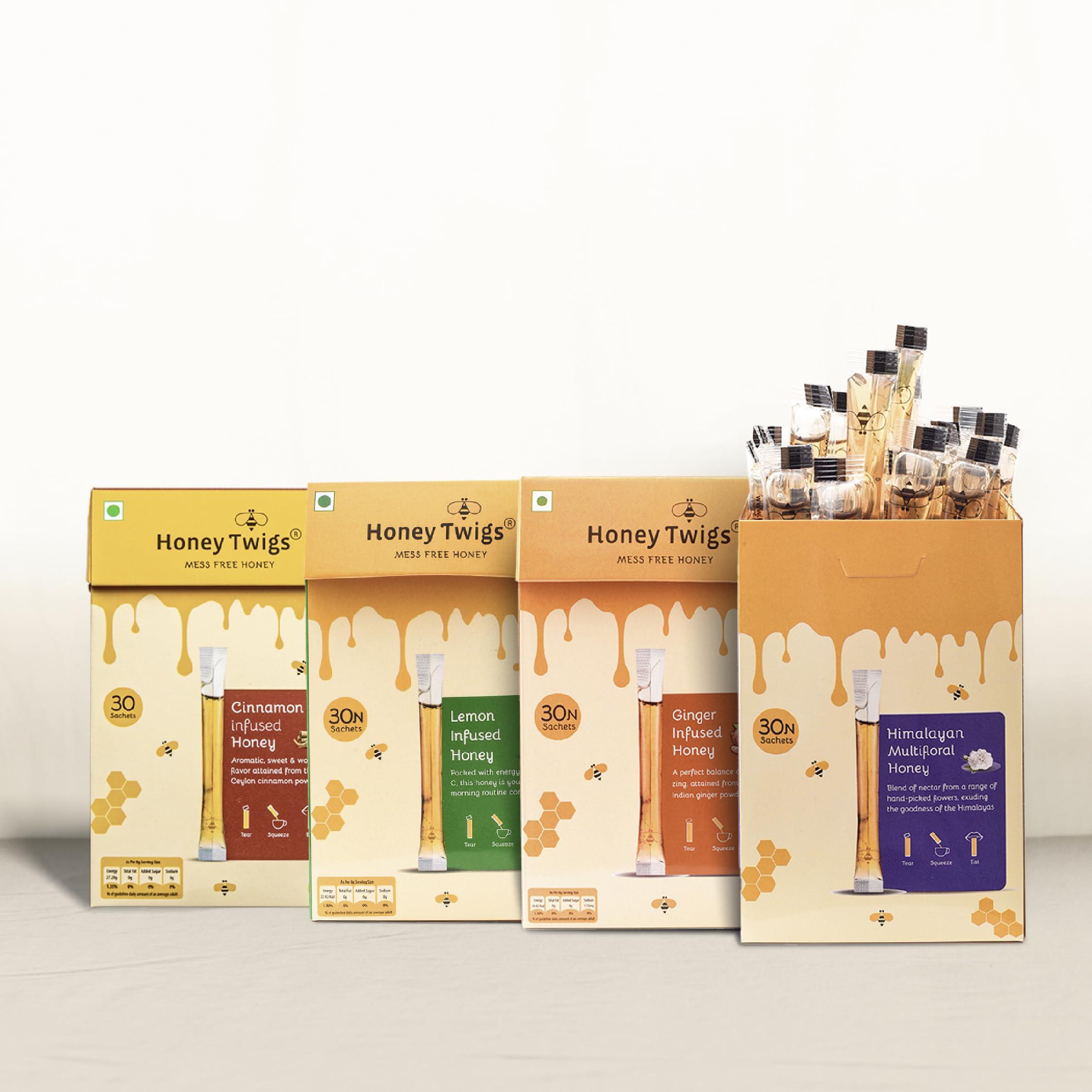 Honey Twigs Honey Twigs Cinnamon Infused Honey | Pure Honey, 240gms (30 Single Sachets) | Grade A Honey - Traceable Source | Zero Additives | Zero Added Sugar | Immunity Booster | Natural Flavour Honey