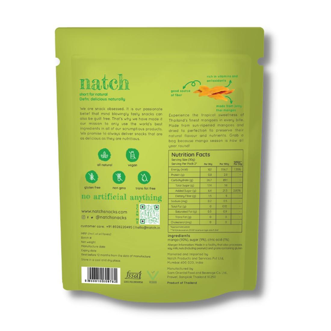 natch Natch Dried Thai Mango Slices, 100% All Natural, Vegan, Gluten Free, No Artificial Preservatives, Trans Fat Free, Rich in Antioxidants, Bare and Chili Flavour, 60gm each (Pack of 2)