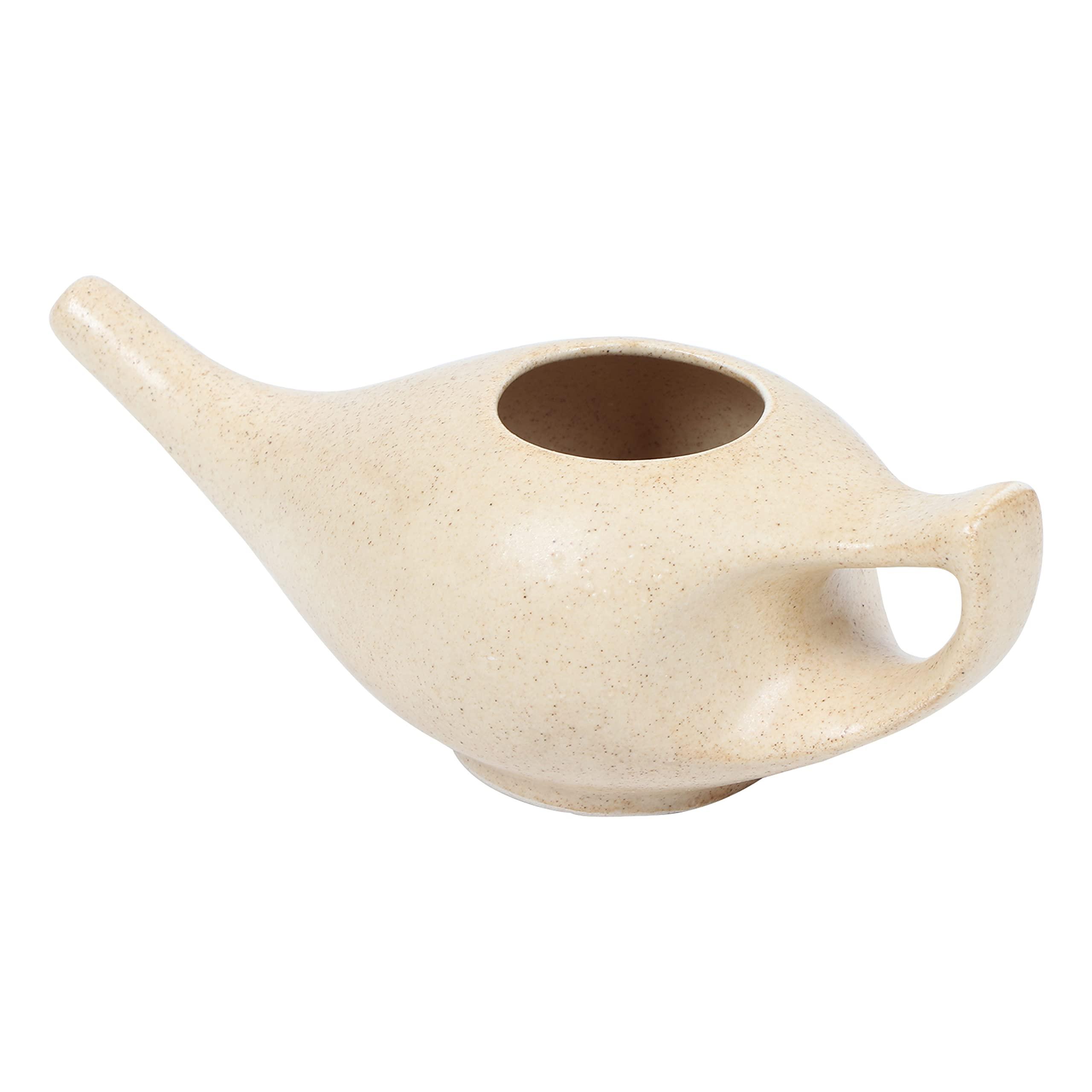 QIMACPLUS Leak Proof Durable Porcelain Ceramic Neti Pot 220 ML for Natural Nasal Cleansing | Natural Treatment for Sinus, Infection and Congestion Microwave and Dishwasher Friendly (Brown Matt)