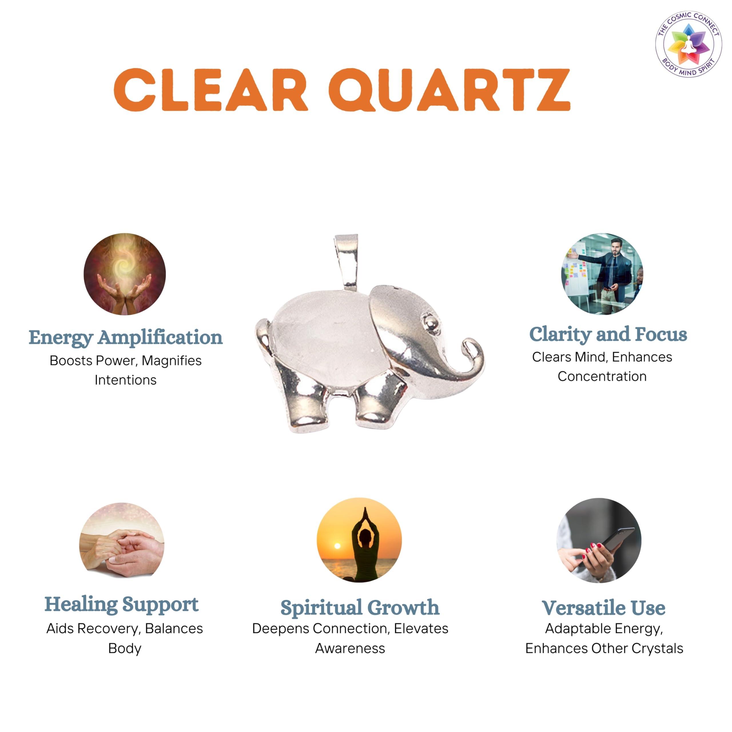 The Cosmic Connect The Cosmic Connect Natural Energizing Crystal Clear Quartz Elephant Shape Pendant Handcrafted Healing Stone Stylish Fashion Jewellery for Positive Energy & Harmony