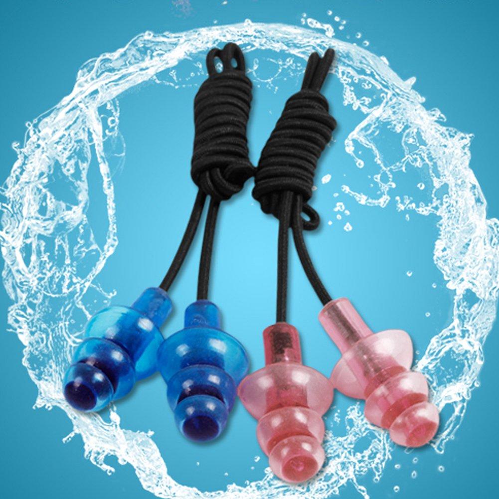WARP WARP Silicone Waterproof Ear Plugs with Black Elastic Rubber String and Storage Box for Sleeping and Swimming (Blue)