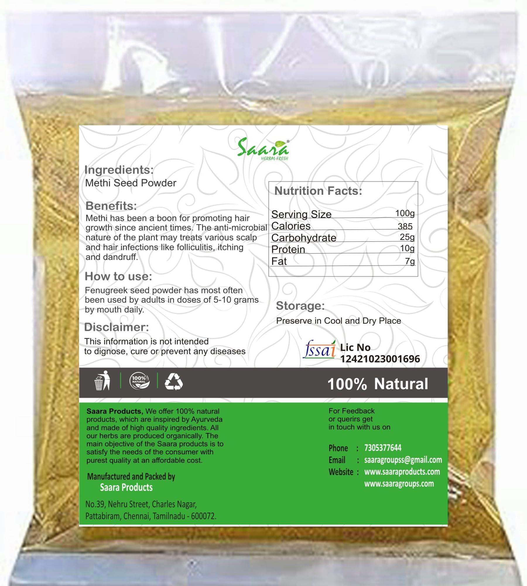 SAARA SAARA Fenugreek Methi Seeds Powder for Hair Growth - 50 Grams, Eating, Diabetes (Methi Dana Powder, Menthi, Fenu Fiber, Menthulu Mathi Vendayam Maithi Powder Pack of 1 X 50g)