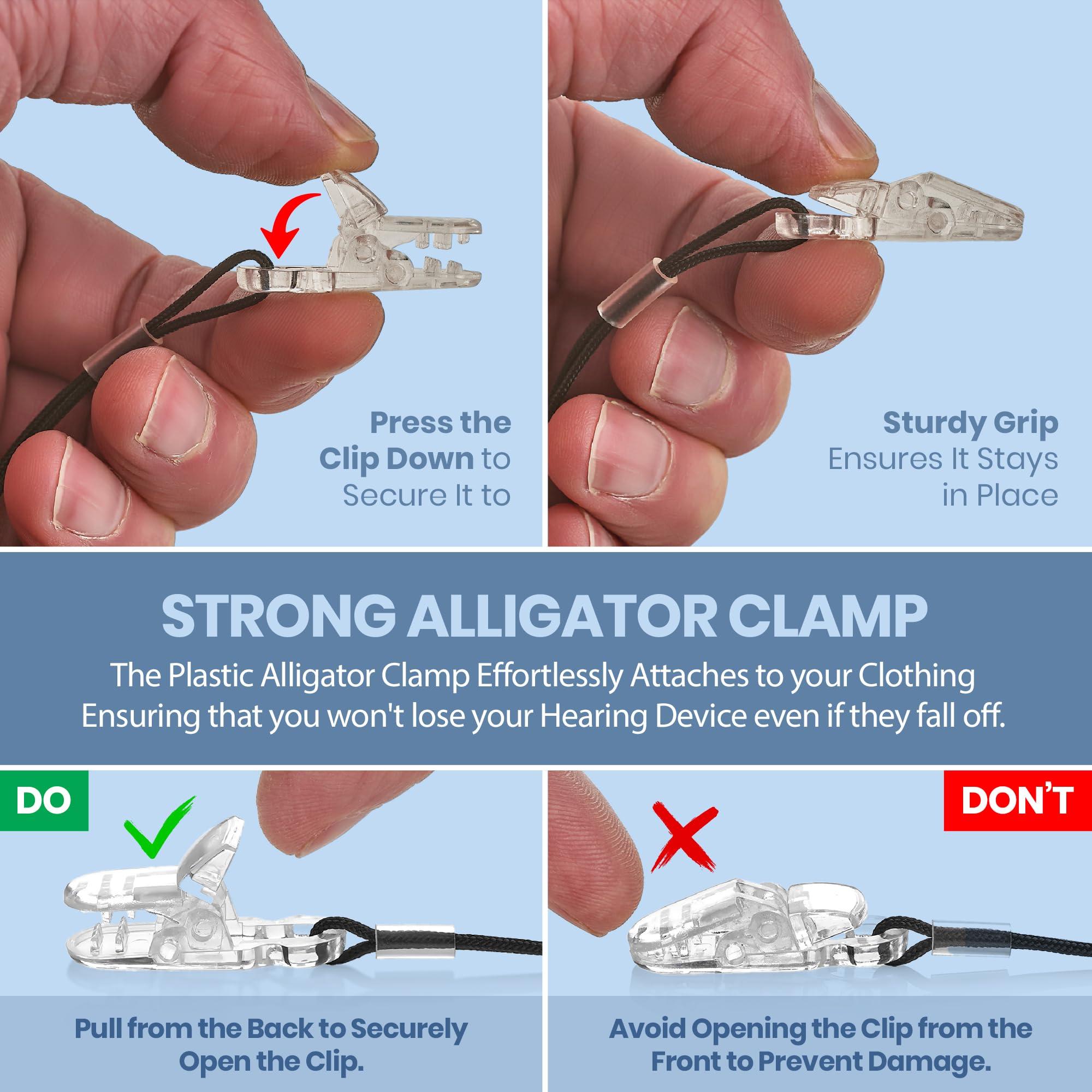MEDca Hearing Aid Clip - Protective Holder with Anti Lost Lanyard Cord - Rope with Loops and Clip and Security Clip Ideal for Behind the Ear Hearing Aids and Personal Sound Amplifiers