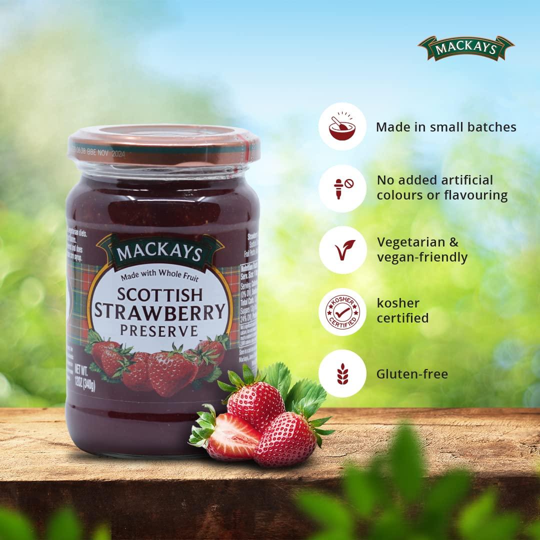 Mackays Mackays Scottish Strawberry Preserve Jam For Bread | Made In Small Batches | Vegan | No Artificial Color And Flavor | Gluten Free | Made With Whole Fruits - 340gm
