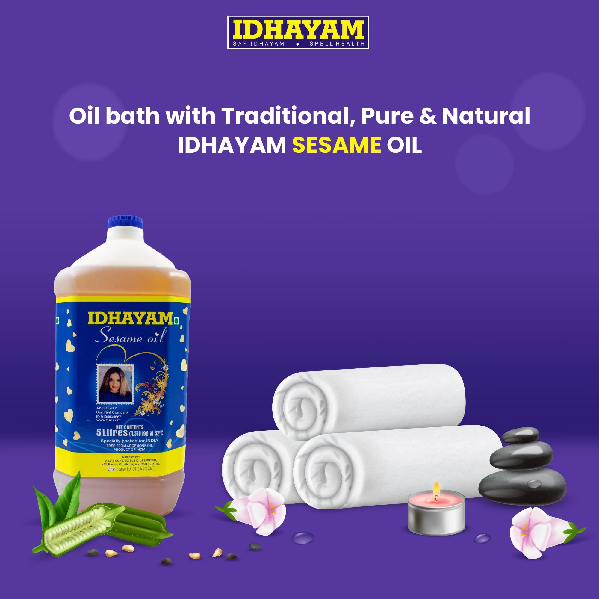 Idhayam Idhayam Sesame Oil, 100% Pure and Fresh, Sesame Oil With a Good Source of Natural Nutrients, Traditional Gingelly Oil (5 Litre)