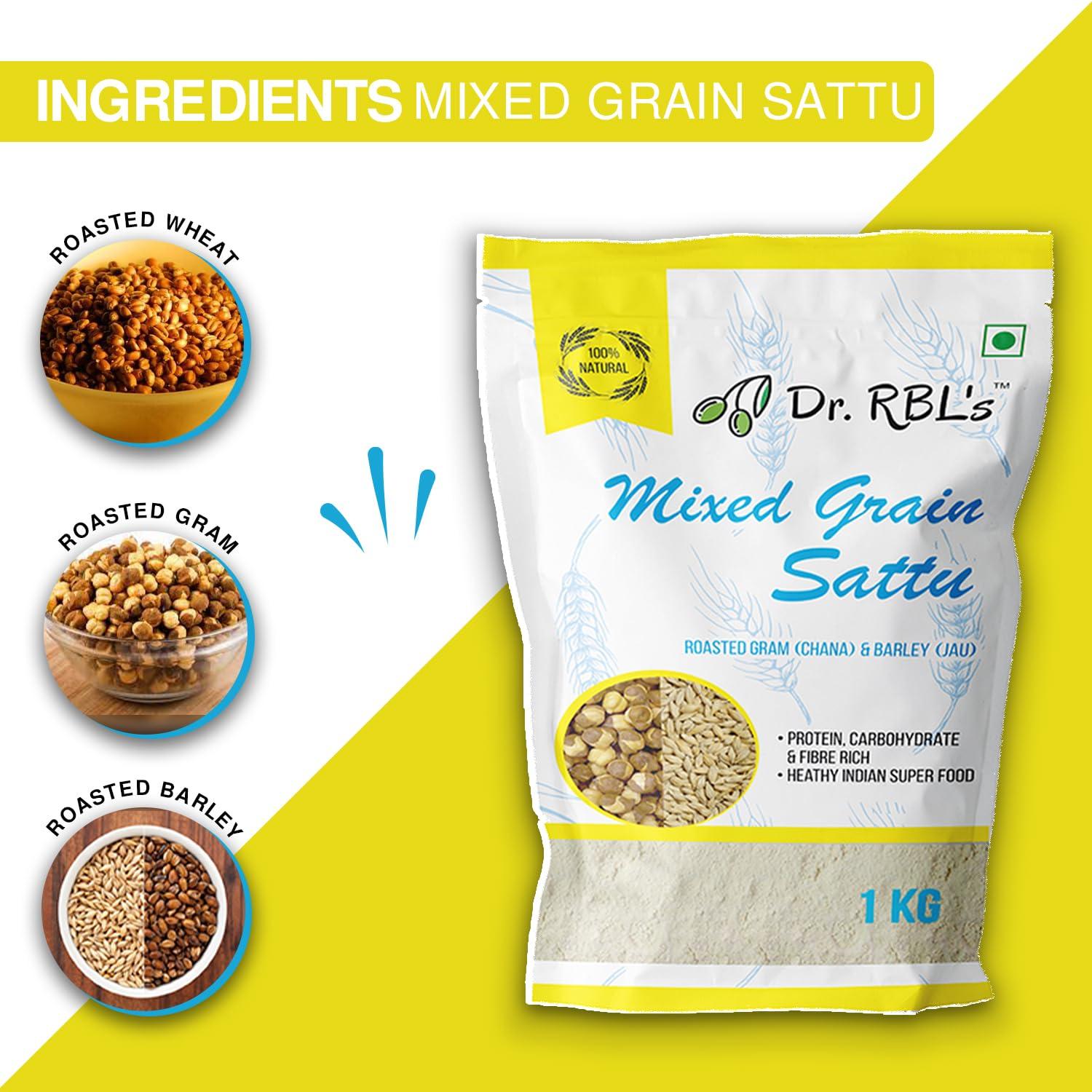 Dr. RBL's Dr. RBL's Sattu Powder | Mixed Grain Sattu Atta - Chana Sattu with Jau | Instant Sattu Drink 100% Natural & Fresh| Fibre - Rich High Protein Sattu Chana Flour | 1Kg Pack