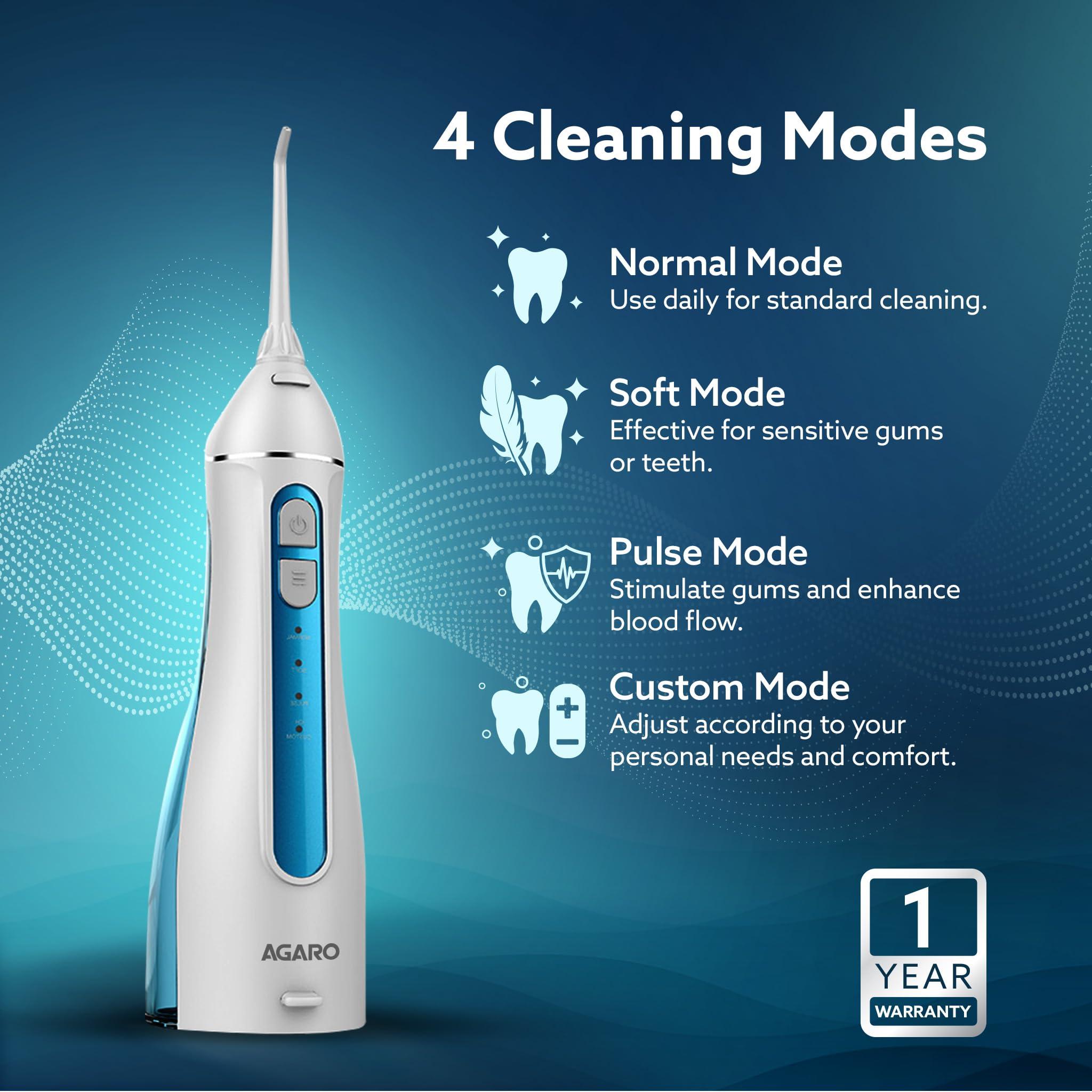 AGARO AGARO Ultra Plus Portable Dental Flosser for teeth, 5 Nozzles, Portable,Cordless & Rechargeable,4 Cleaning Modes,IPX7 Waterproof with 200ml Watertank, Flossing at Home & Travel,Oral Flosser,Oral Irrigator