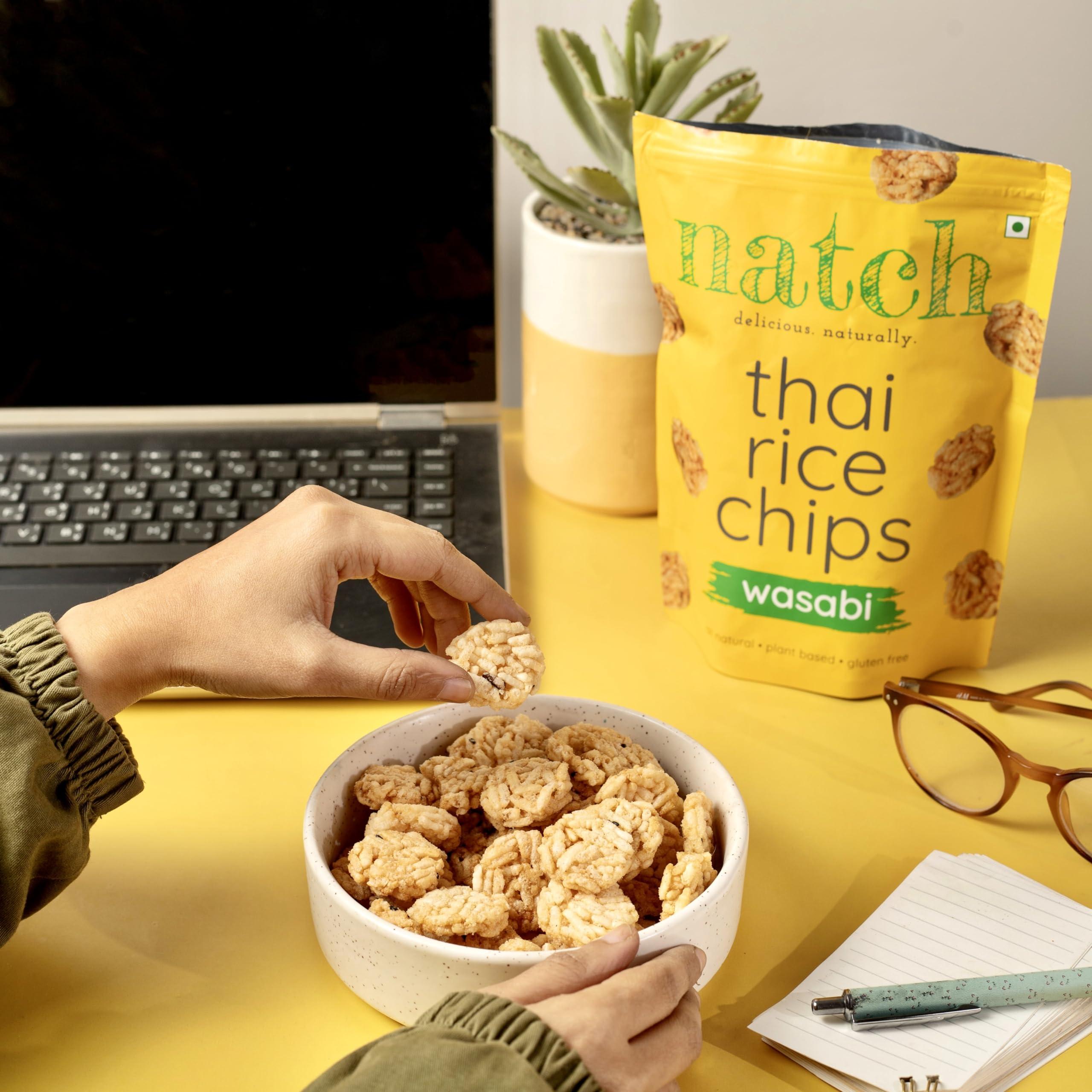 natch Natch Thai Sticky Rice Chips, Gluten Free, Vegan, Party Family Pack, All Natural Crunchy Crackers (Wasabi) 100 Gm