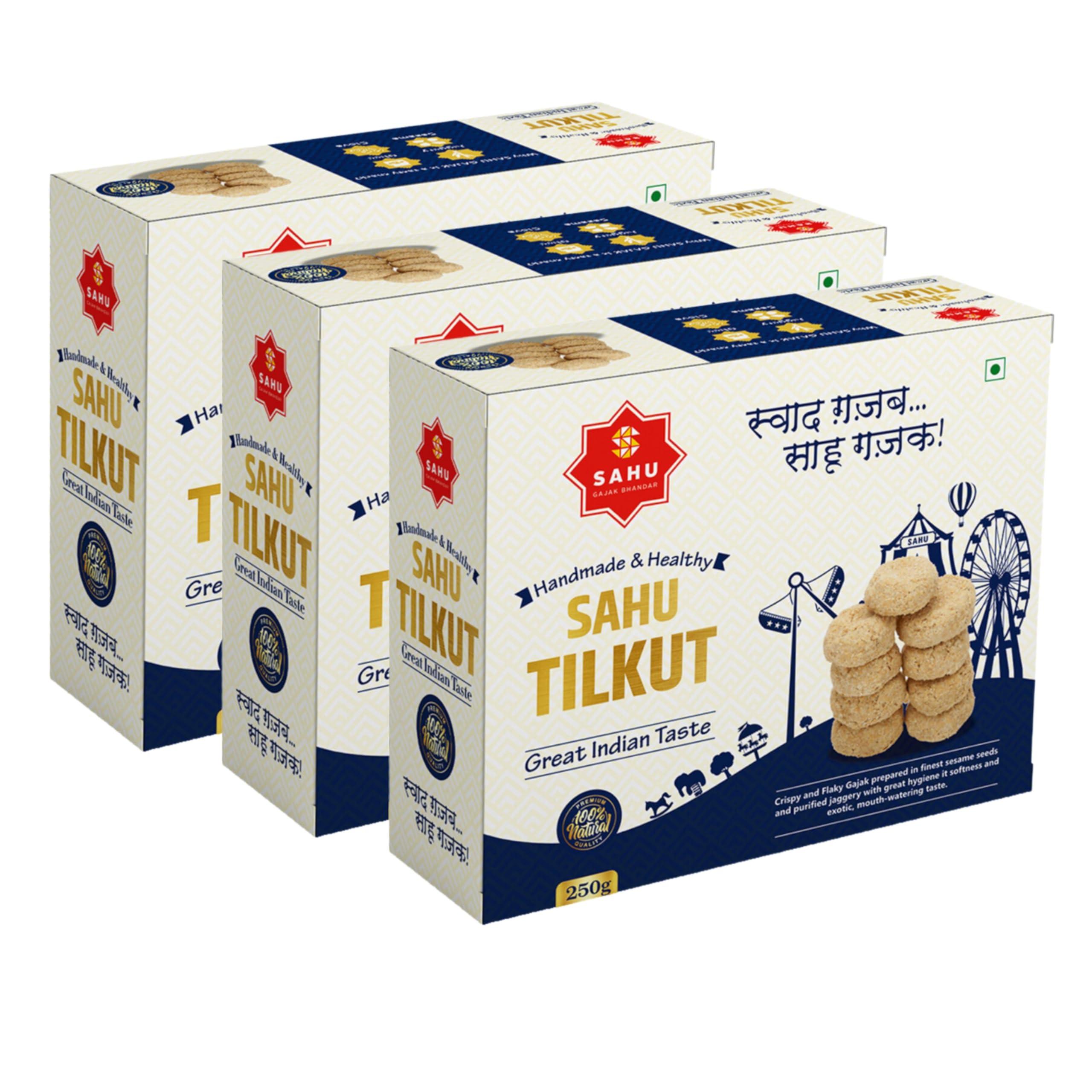 SAHU GAJAK BHANDAR SAHU GAJAK BHANDAR Special Kutema Gajjak 250g | Tilkatri | Tilkoot | Tilkut | Gud Gazak | Sweets and Snacks | No Added Preservatives and Colours and Flavours (Pack of 3)